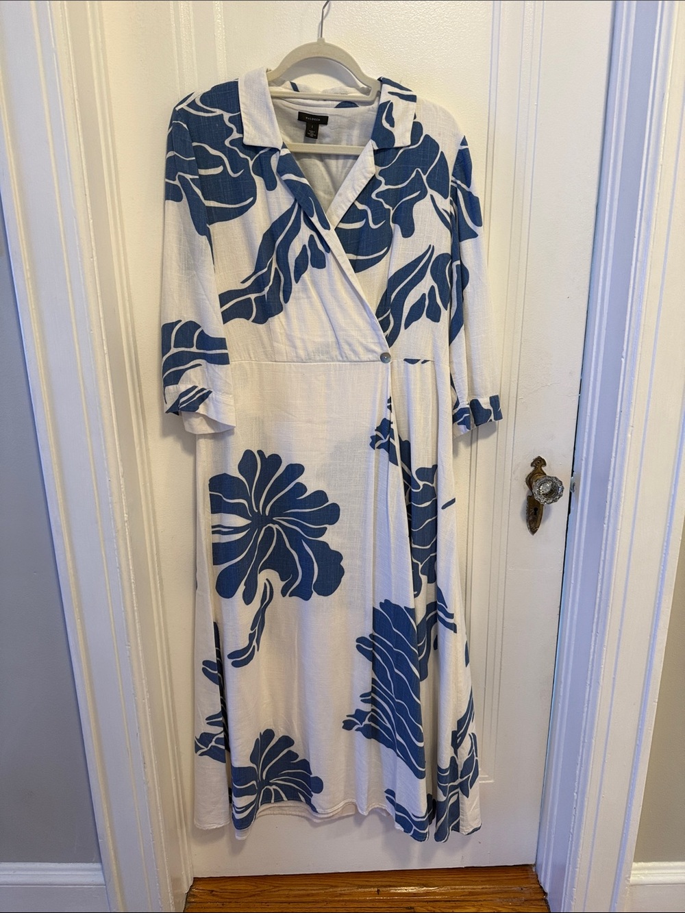 Halogen White Dress with Bold Blue Floral Print